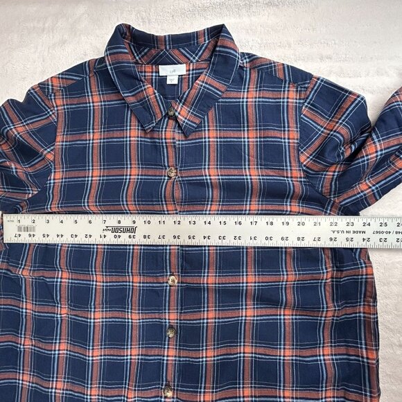 J.Jill Womens Blue Orange Plaid Button-Up Shirt XL Cotton Long Sleeve Casual New - Picture 7 of 8